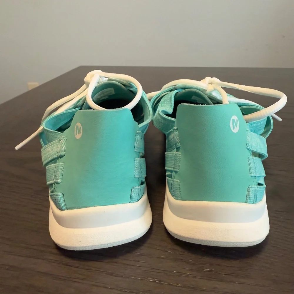 Merrell Atlantis Weave Flat Lace‎ Up Shoe J03062 Turquoise Green Womens Size 8,5